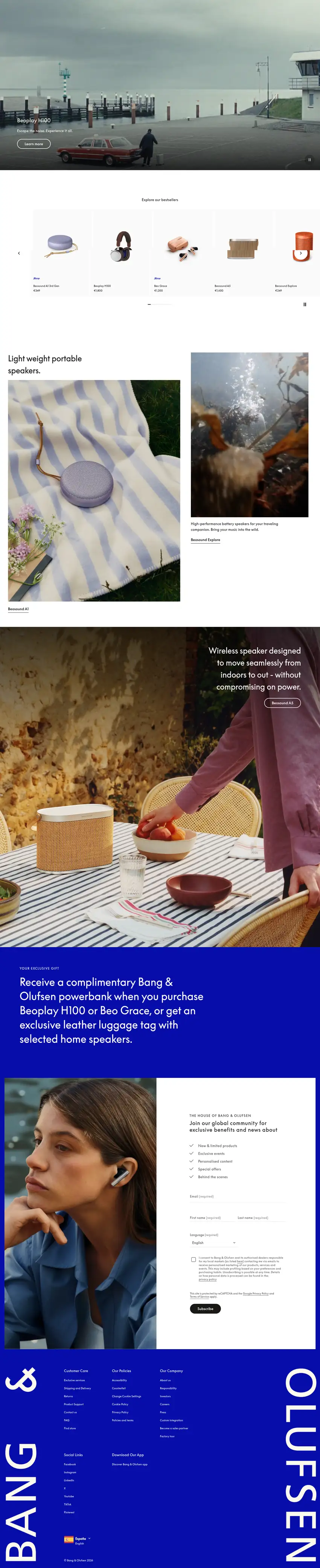 Captura de la web de Bang & Olufsen