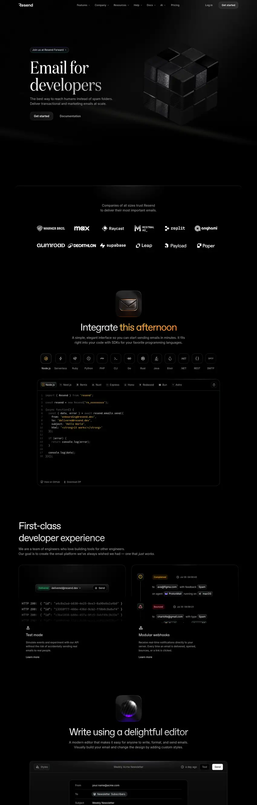 Captura de la web de Resend
