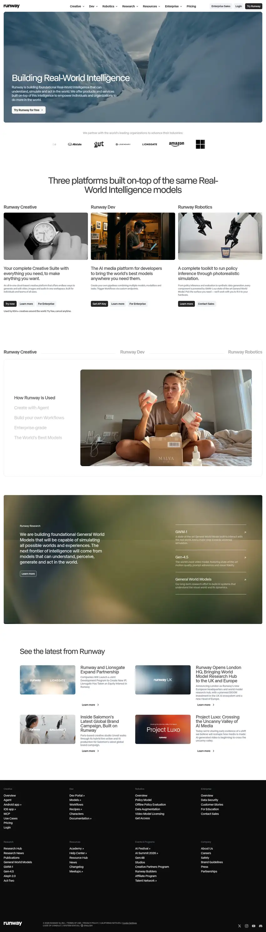 Captura de la web de Runway