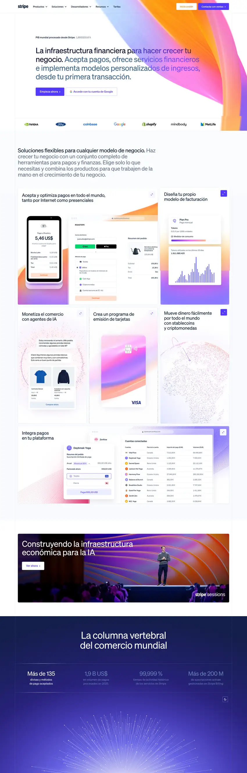 Captura de la web de Stripe
