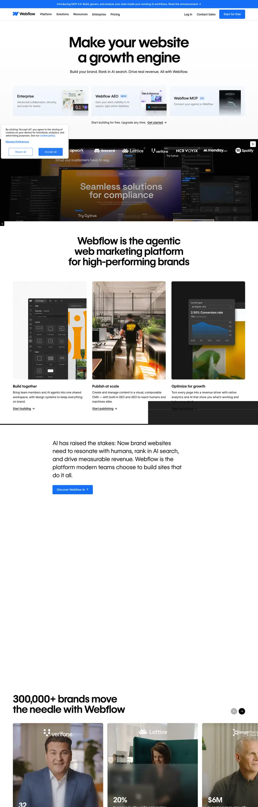 Captura de la web de Webflow